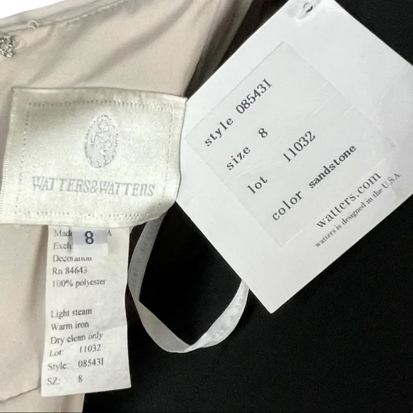 WATTERS MICAH SANDSTONE CRINKLE CHIFFON A LINE HALTER BRIDESMAID FORMAL GOWN - Picture 14 of 16